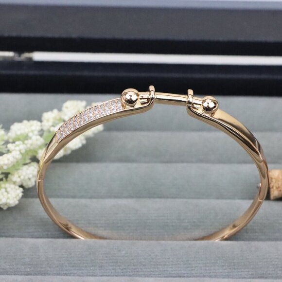 Rose Gold Bangle with Ball-End Design and Crystal Pavé Accent, XPBL0566 - Picture 12 of 12